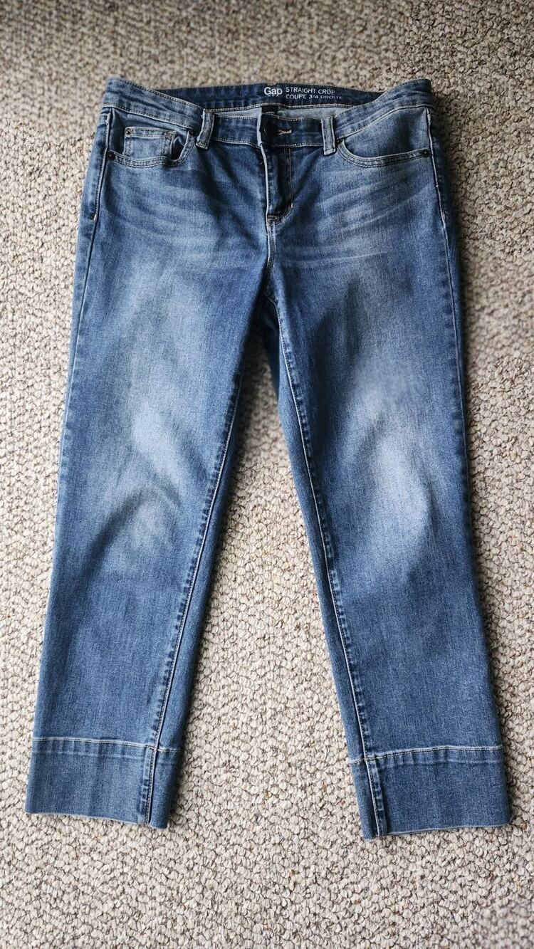 Gap Women's Straight Crop Jeans Blue Medium Wash Coupe Droite Size 4 / 27R #718